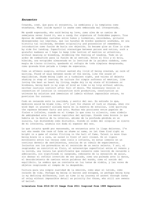 Encuentro — A letter from the artist