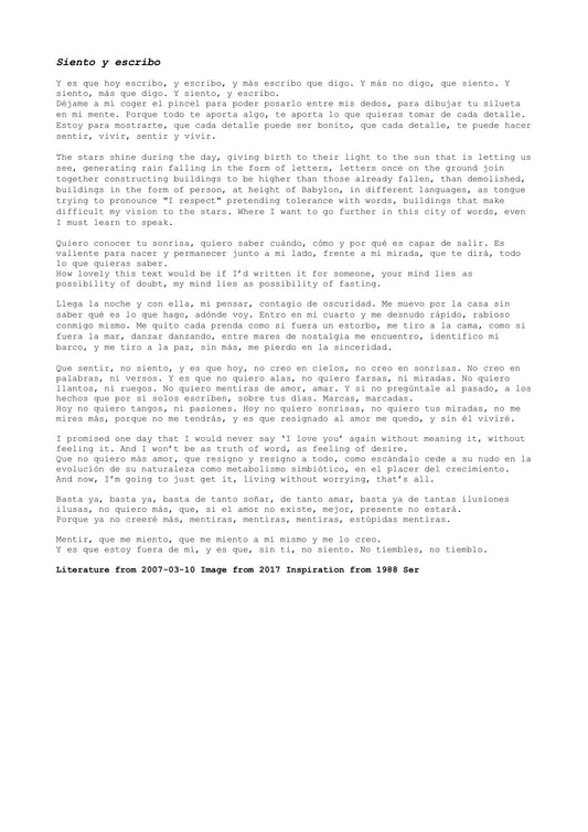 Siento y escribo — A letter from the artist