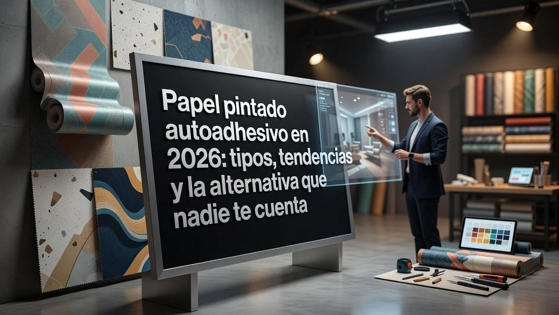 Professional header image for comparison analysis: Papel pintado autoadhesivo en 2026: tipos, tendencias y l...