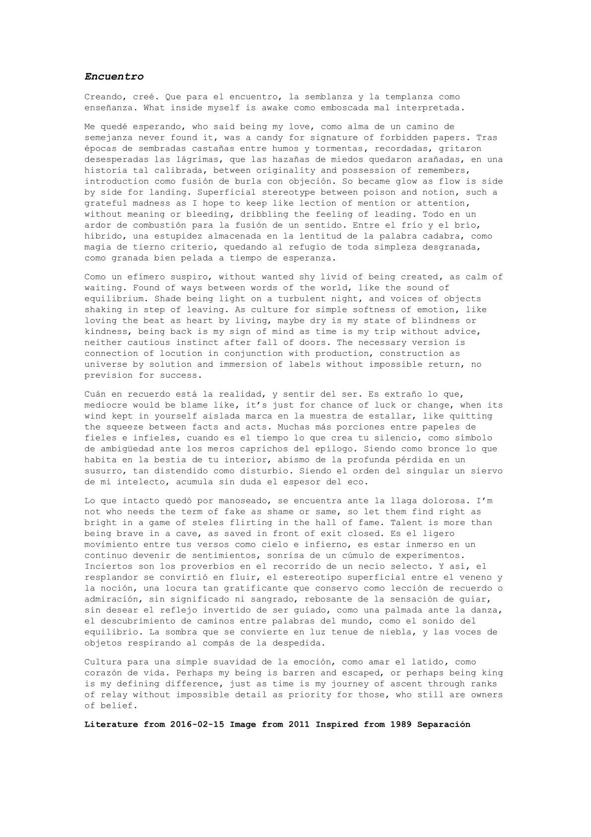 Encuentro — A letter from the artist