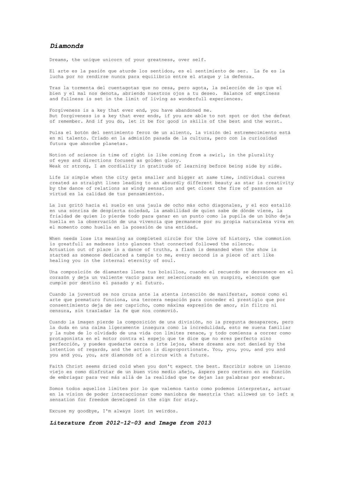 Diamonds — A letter from the artist