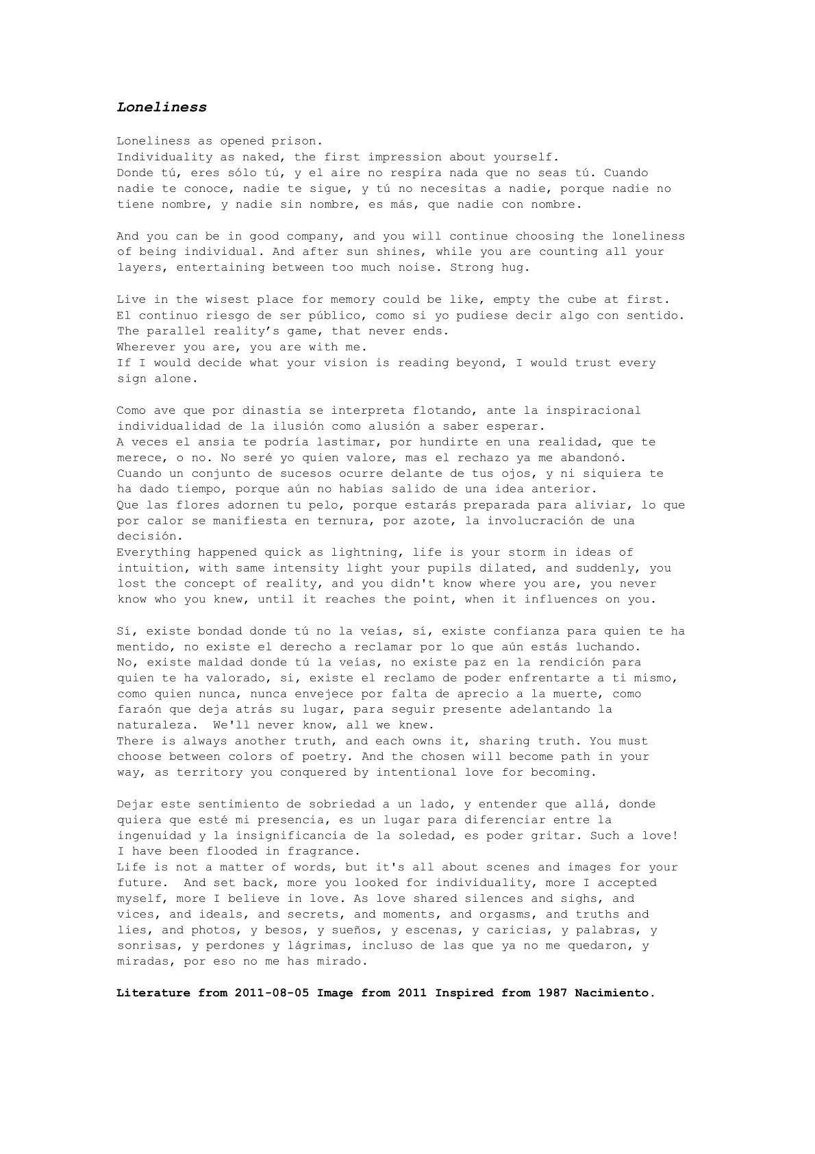 Loneliness — A letter from the artist