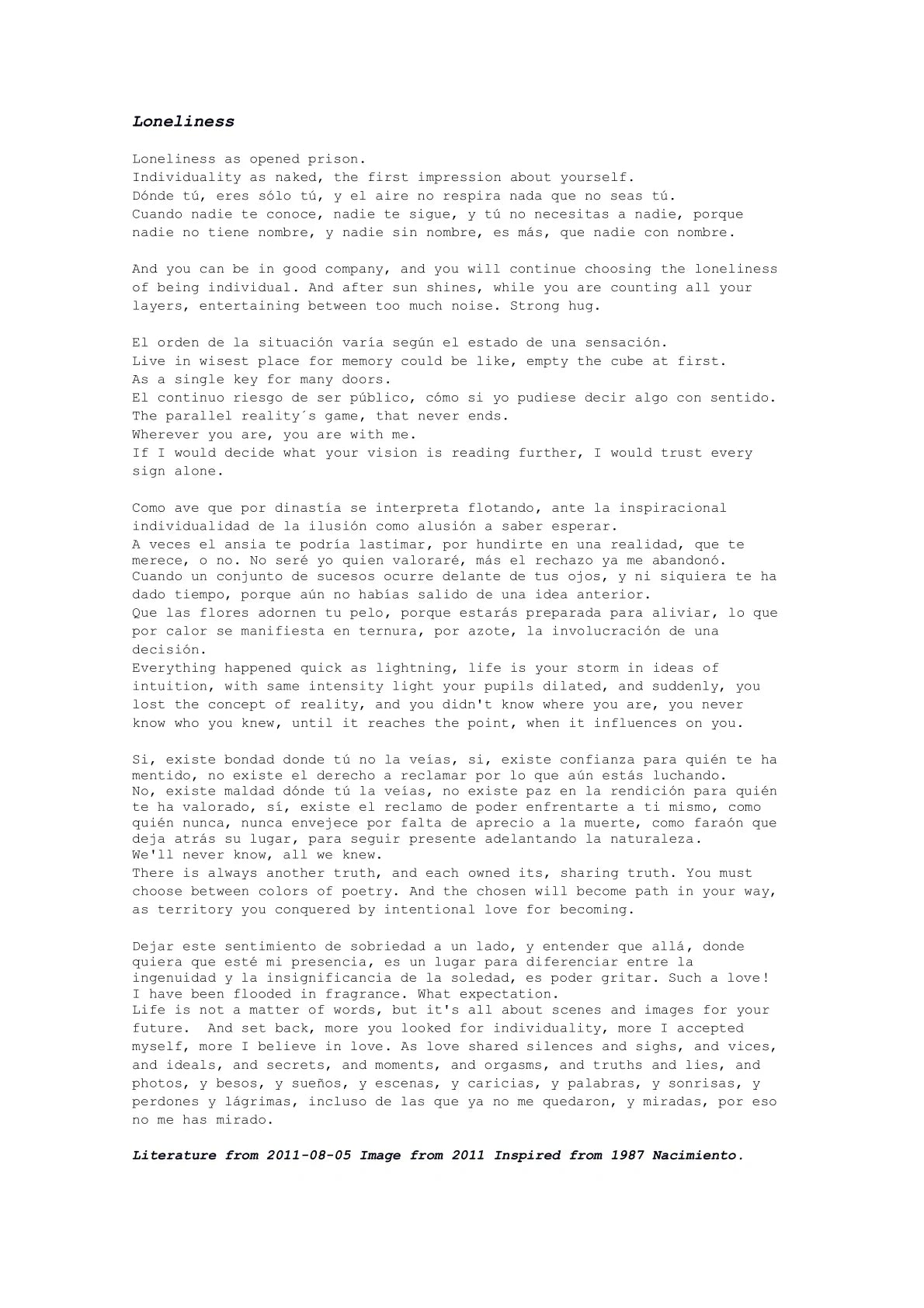 Loneliness  — A letter from the artist
