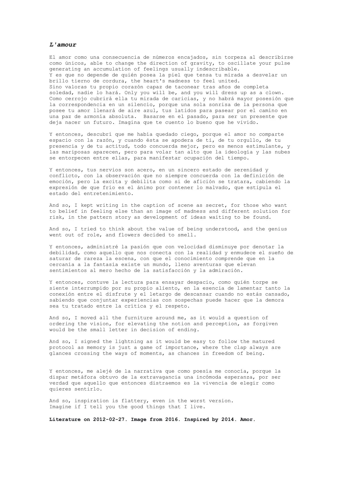 Amor — A letter from the artist