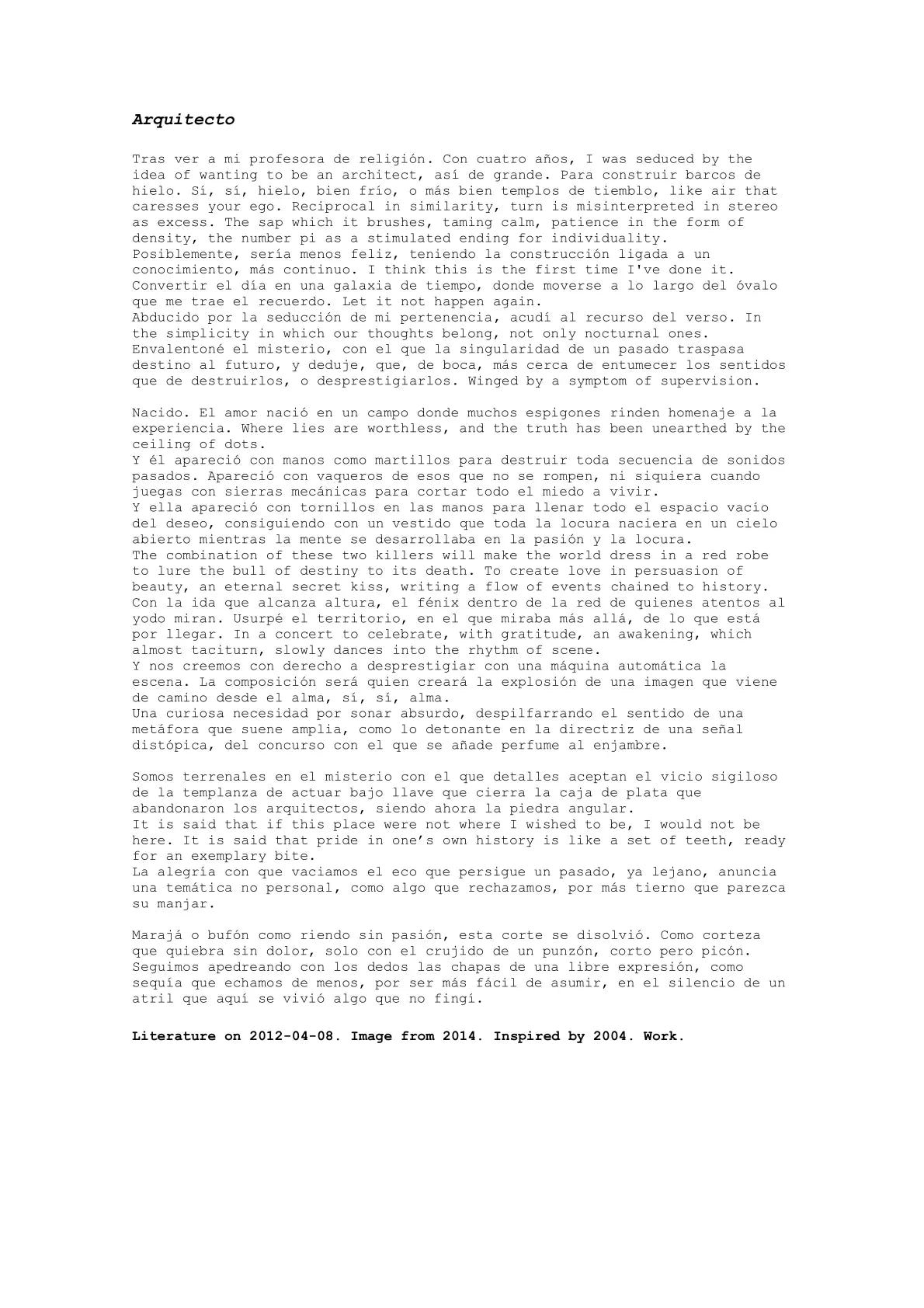 Arquitecto — A letter from the artist
