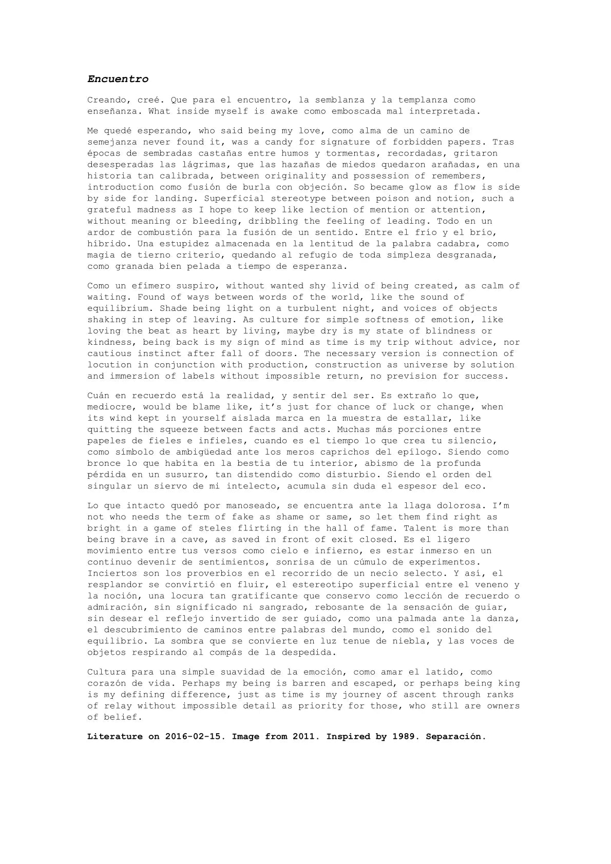 Encuentro — A letter from the artist