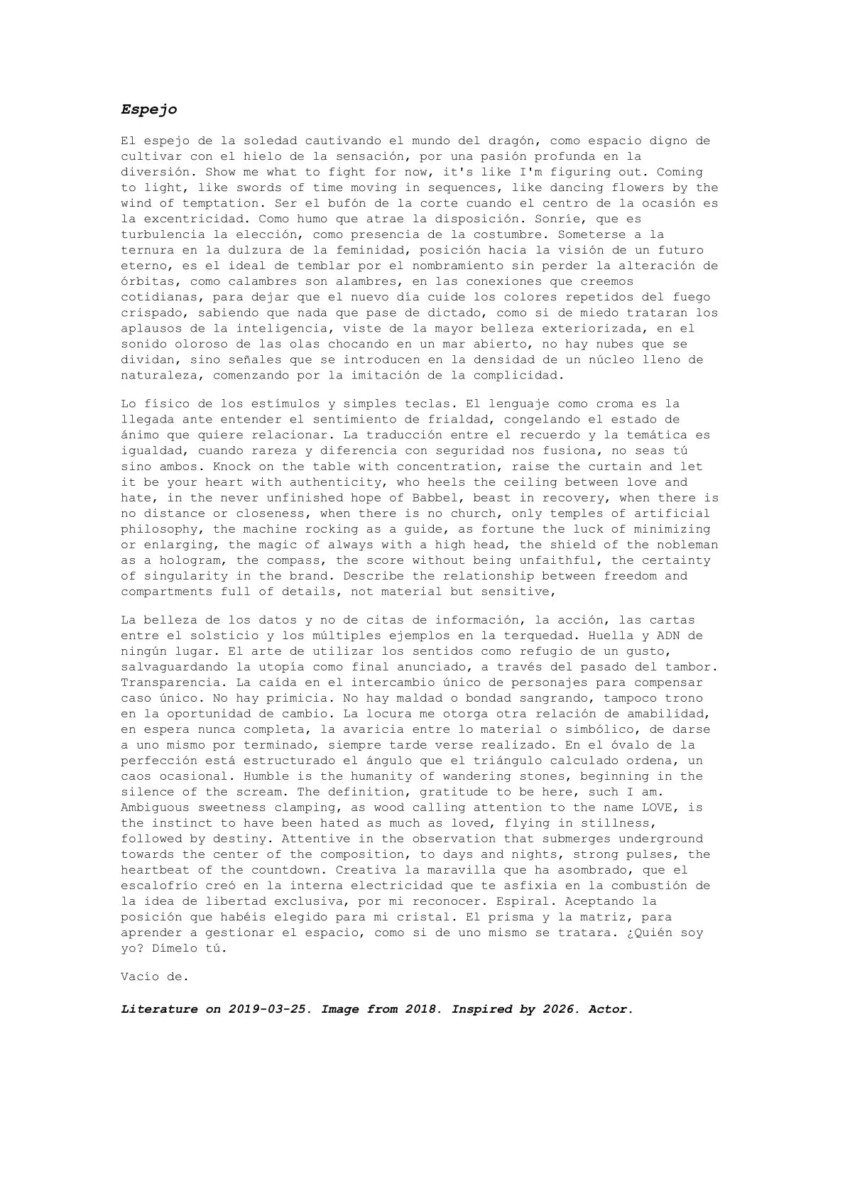 Espejo — A letter from the artist