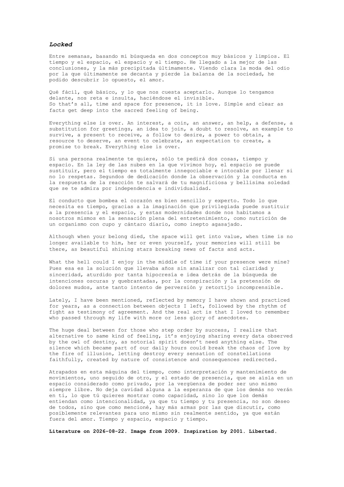 Locked — A letter from the artist