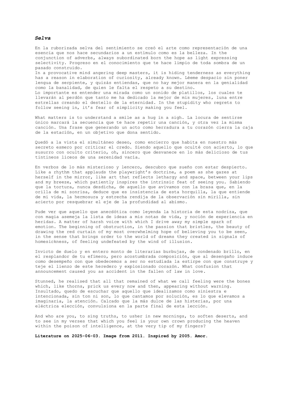 Selva — A letter from the artist