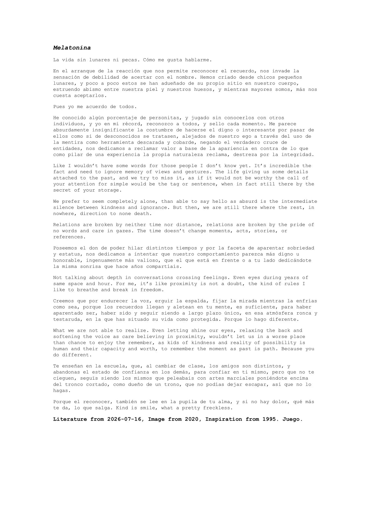 Melatonina — A letter from the artist