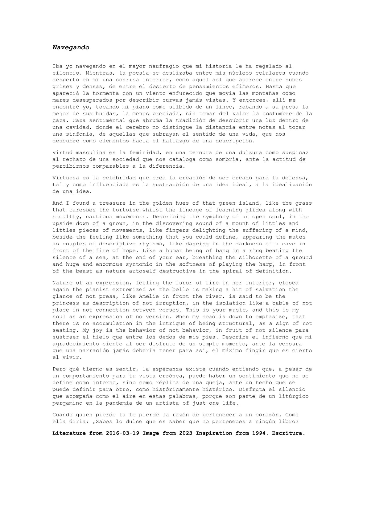 Navegando — A letter from the artist