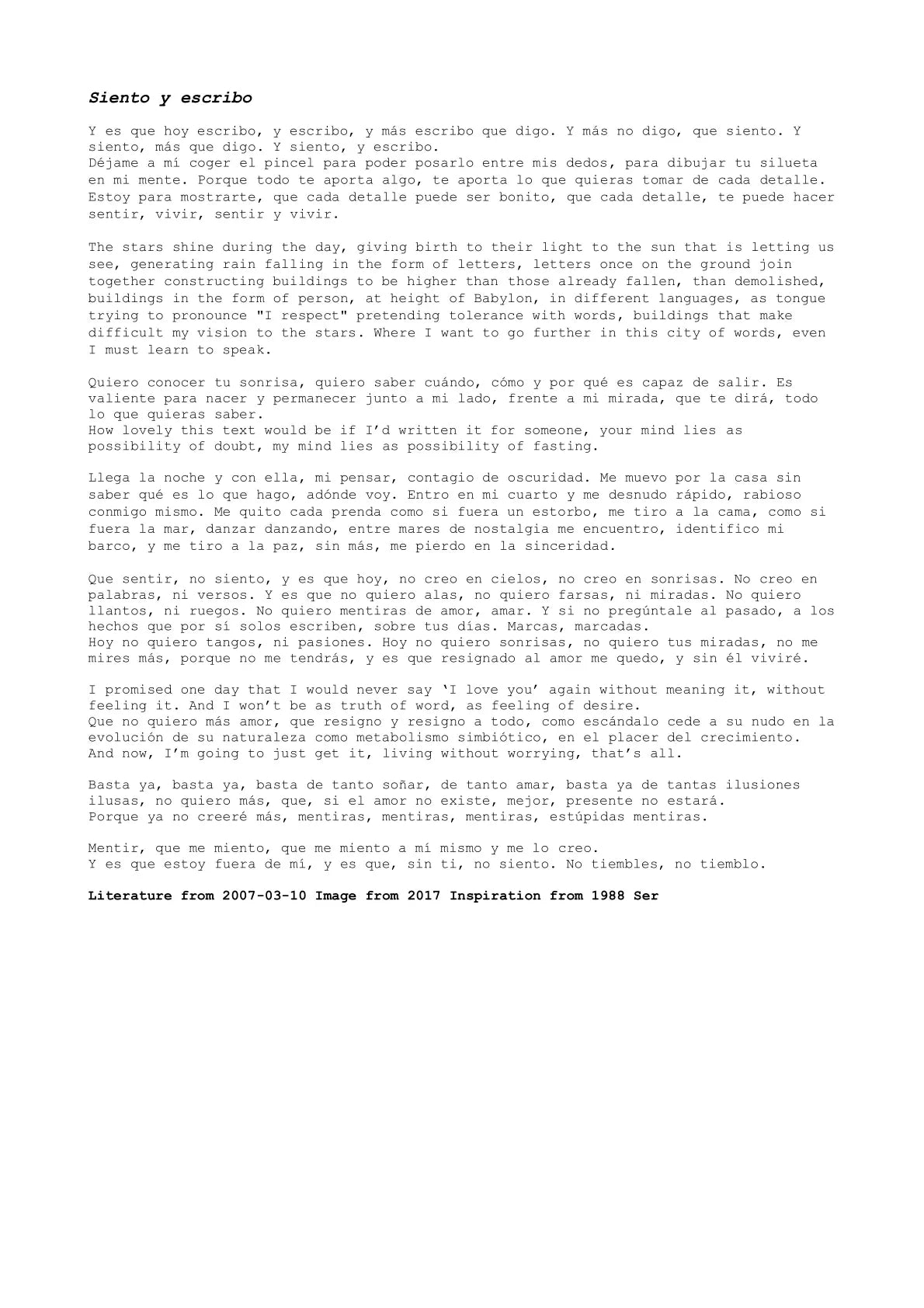 ser — A letter from the artist