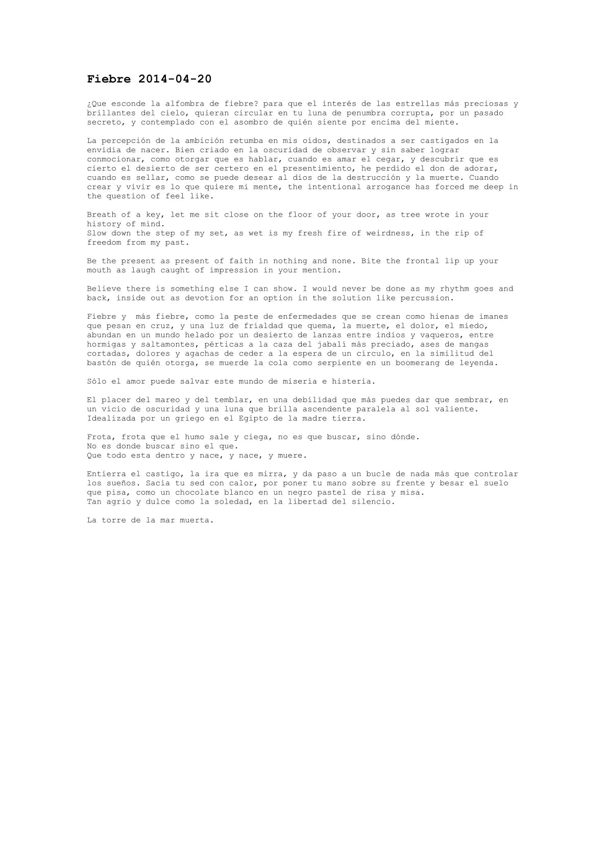 Fiebre — A letter from the artist